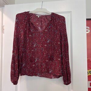 Lucky Brand Burgandy Paisley Long Sleeve Blouse